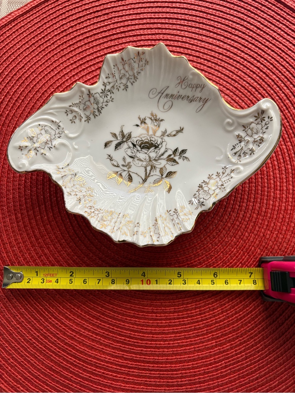 Happy Anniversary Gold and White Decorative Serving Plate